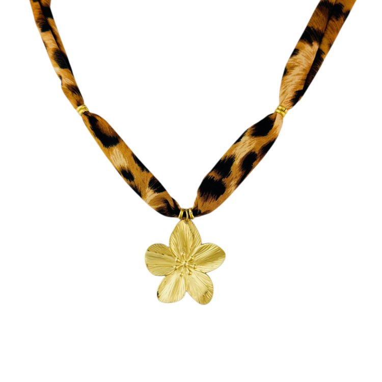 Gold Flower Leopard Bandana Necklace