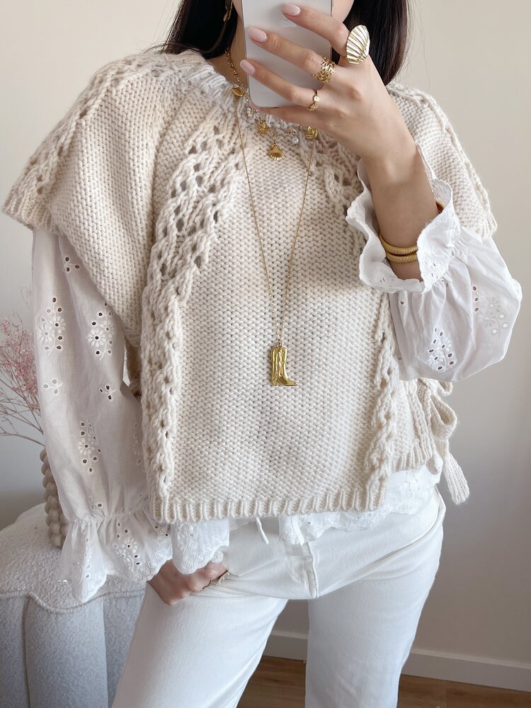 Nadira Bow Gilet Sweater / Beige
