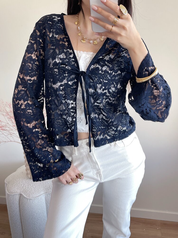 Magnolia Lace Cardigan / Navy Blue