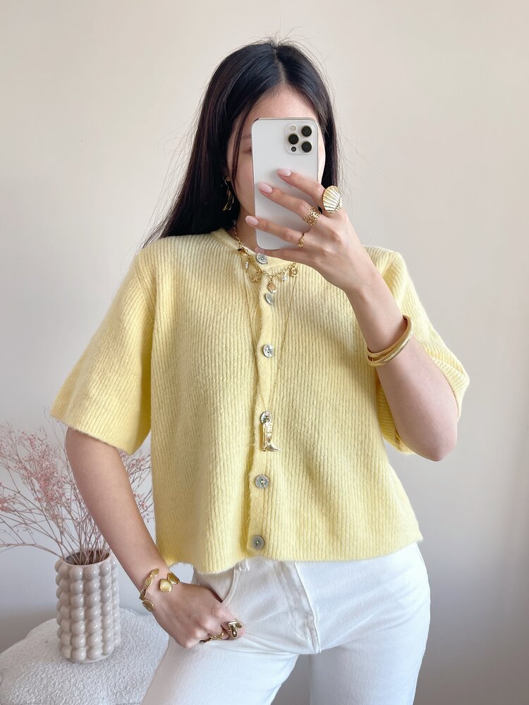 Izza Short Sleeve Cardigan / Yellow