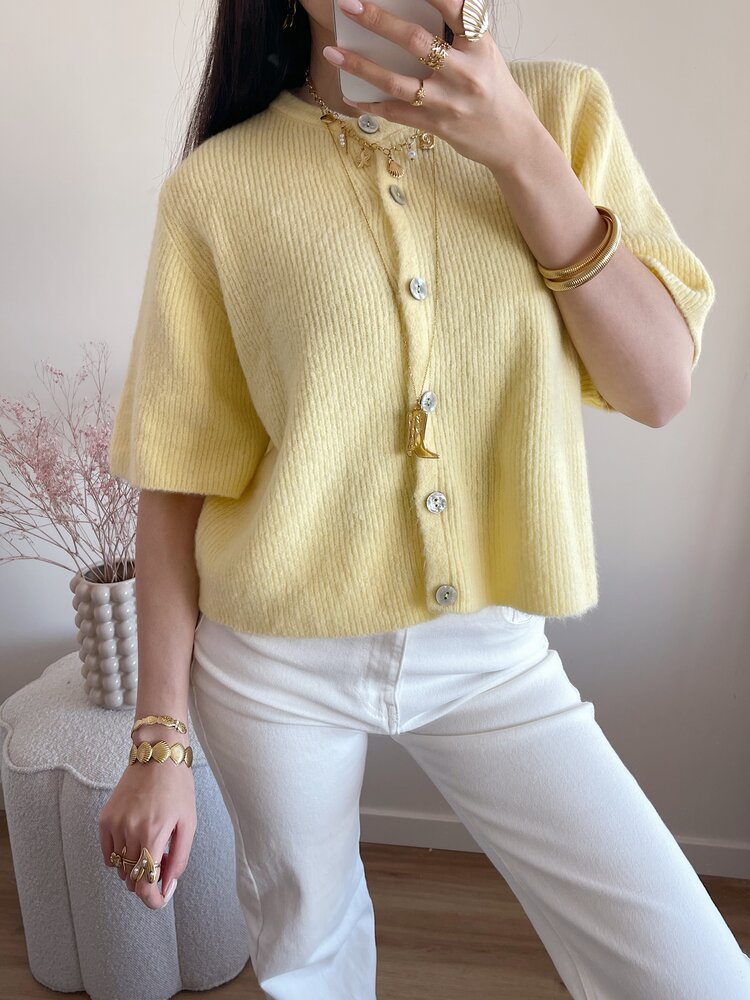 Izza Short Sleeve Cardigan / Yellow