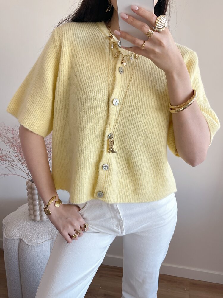 Izza Short Sleeve Cardigan / Yellow
