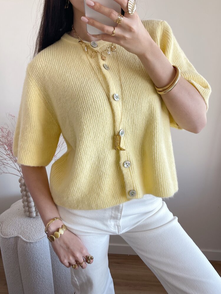 Izza Short Sleeve Cardigan / Yellow