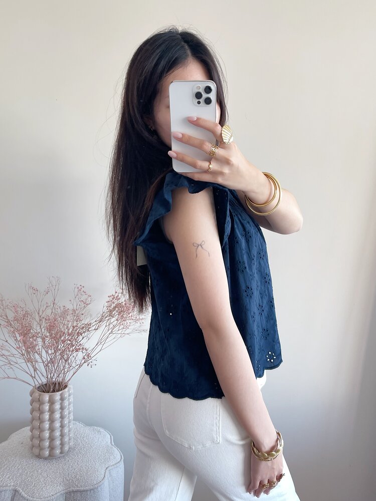 Alena Embroidered Top / Navy Blue