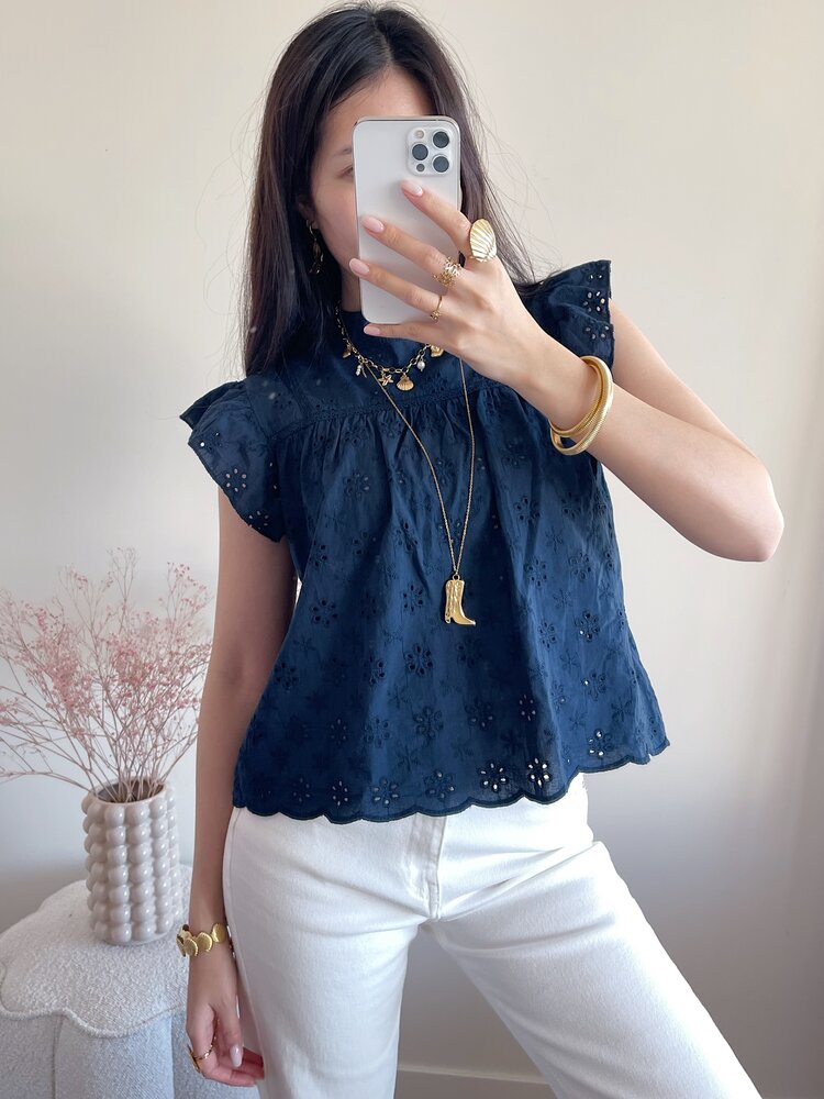 Alena Embroidered Top / Navy Blue