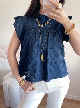 Alena Embroidered Top / Navy Blue