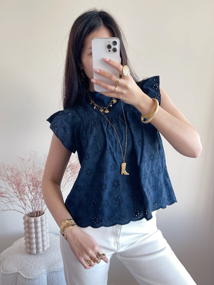 Alena Embroidered Top / Navy Blue