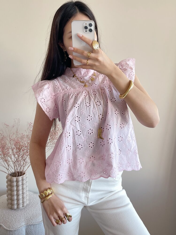 Alena Embroidered Top / Light Pink