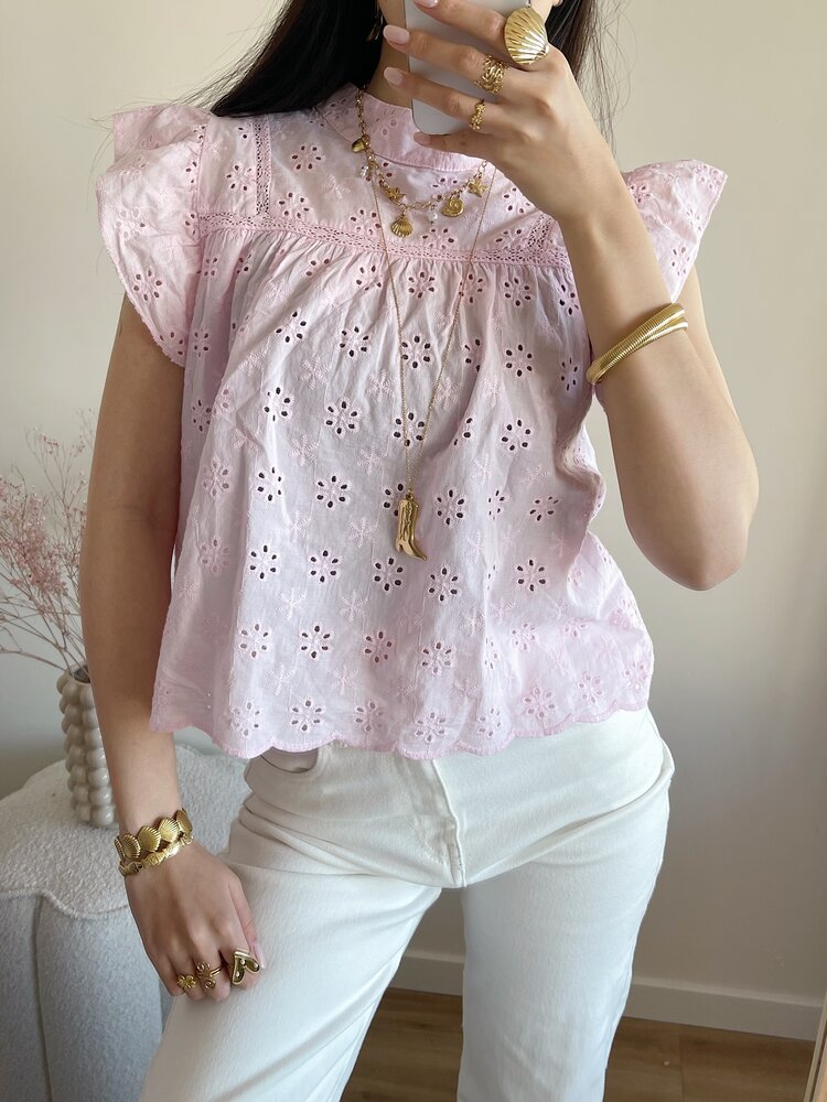 Alena Embroidered Top / Light Pink