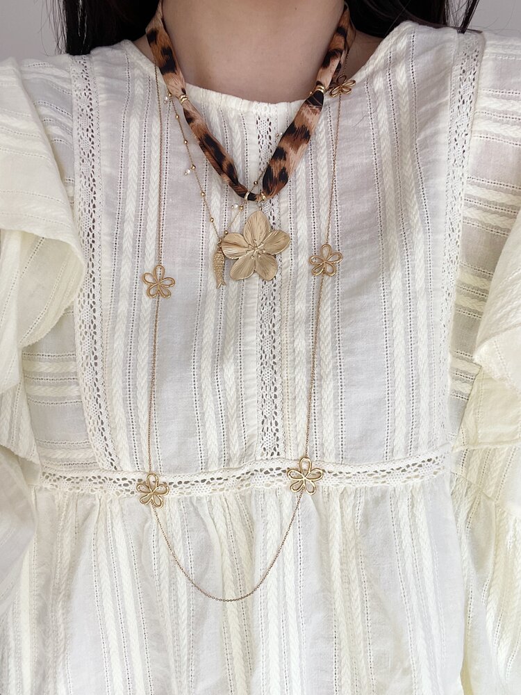 Gold Flower Leopard Bandana Necklace