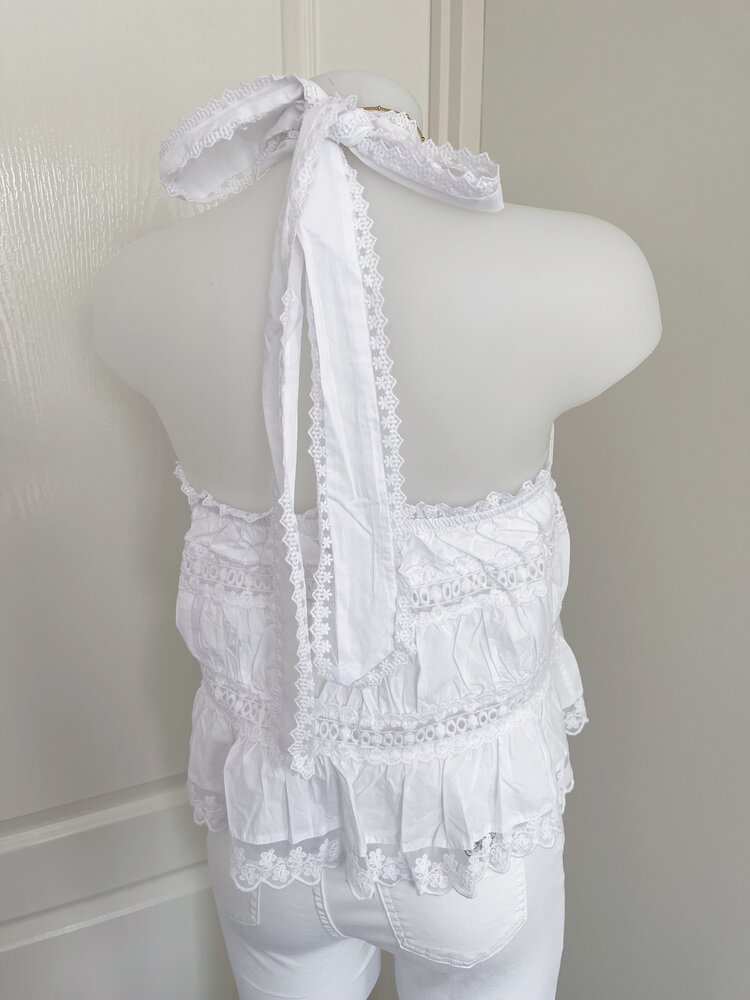 Mayte Embroidered Halter Top / White