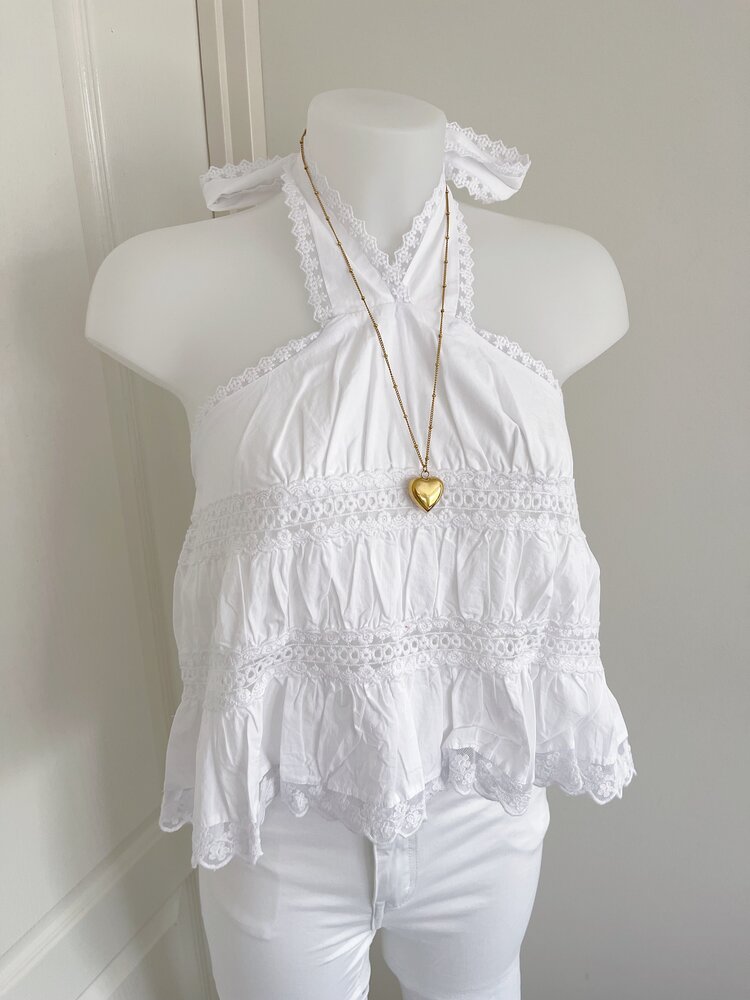 Mayte Embroidered Halter Top / White