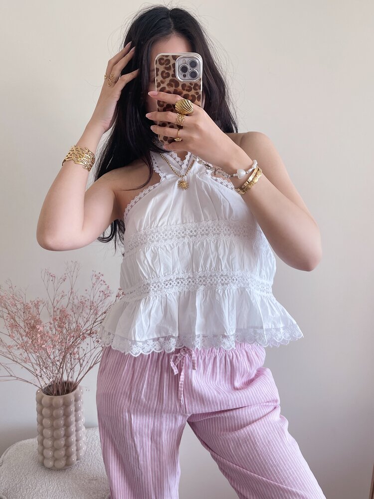 Mayte Embroidered Halter Top / White