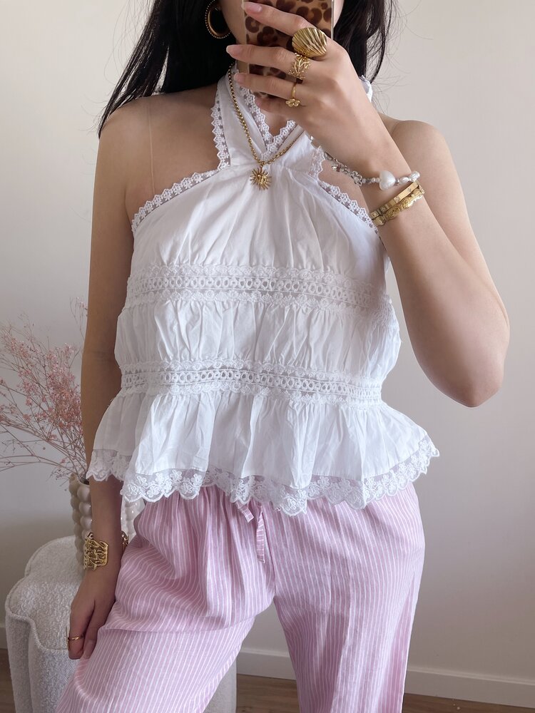 Mayte Embroidered Halter Top / White