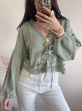 Roselia Embroidered Blouse / Army Green