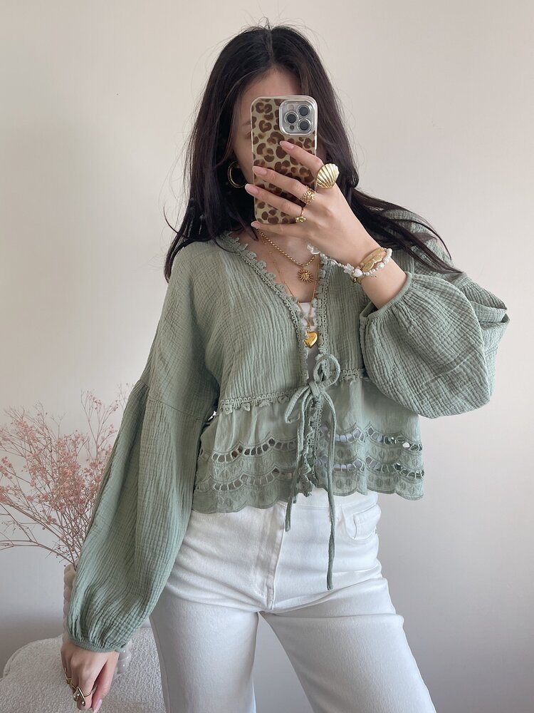 Roselia Embroidered Blouse / Army Green