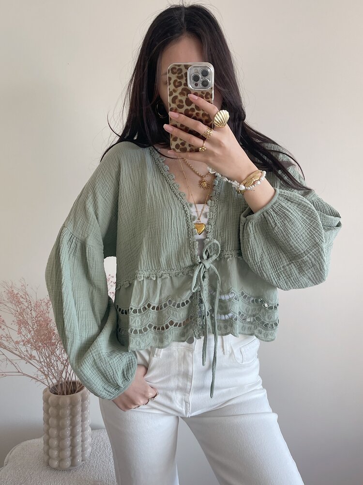 Roselia Embroidered Blouse / Army Green