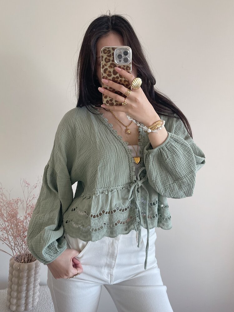 Roselia Embroidered Blouse / Army Green