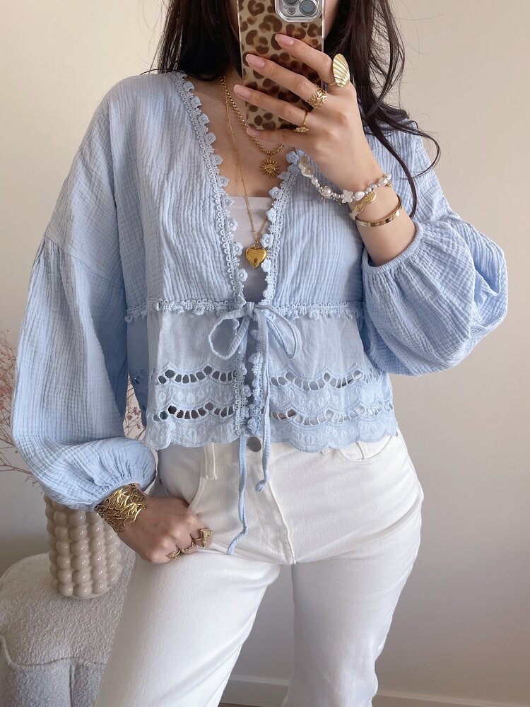 Roselia Embroidered Blouse / Light Blue