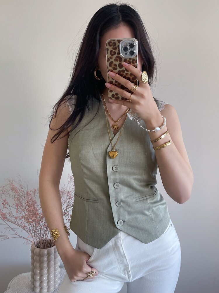 Sanya Button Waistcoat / Army Green