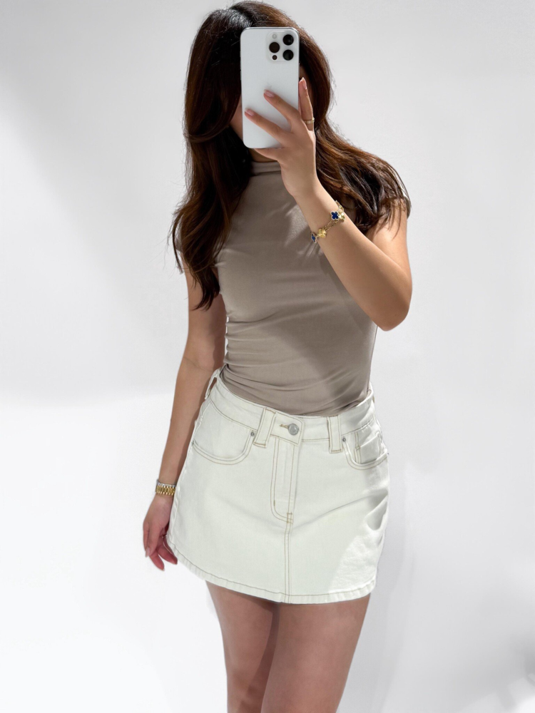 Holly Denim Mini Skort / Beige