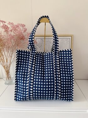 Macie Gingham Shopper Bag / Navy Blue