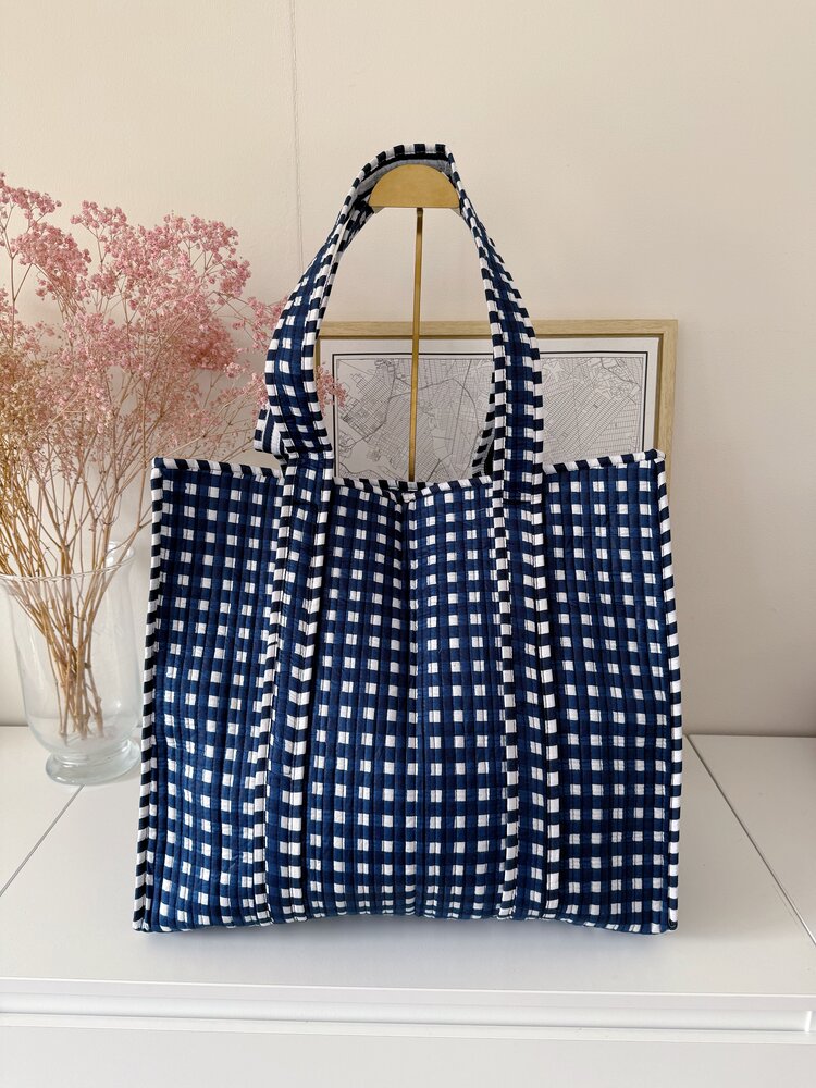 Macie Gingham Shopper Bag / Navy Blue