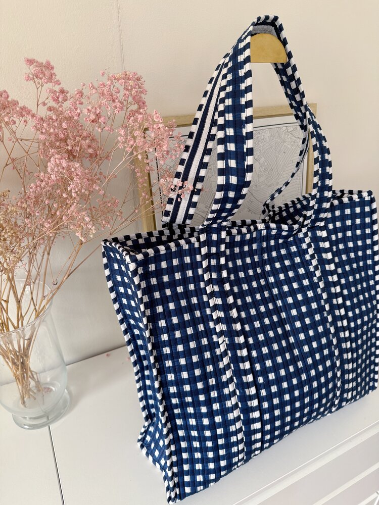 Macie Gingham Shopper Bag / Navy Blue