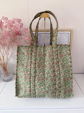 Macie Flower Shopper Bag / Green & Coral