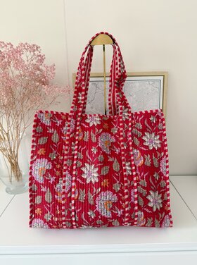 Macie Flower Shopper Bag / Red & Pink