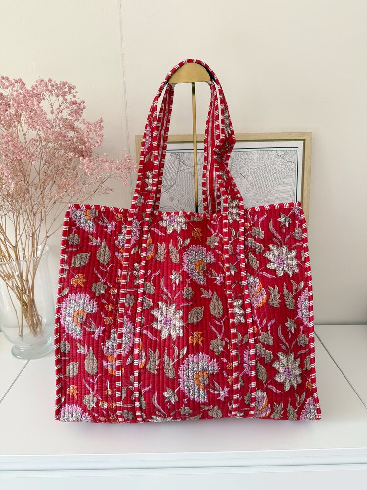 Macie Flower Shopper Bag / Red & Pink