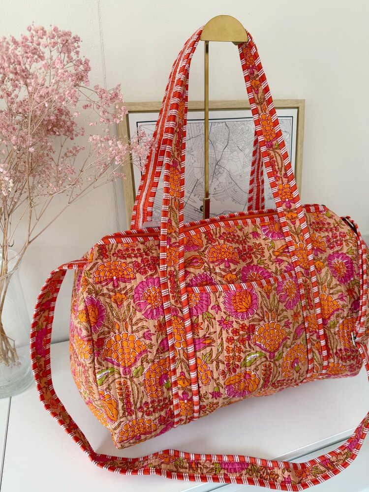 Yasmina Flower Travel Bag / Orange & Pink