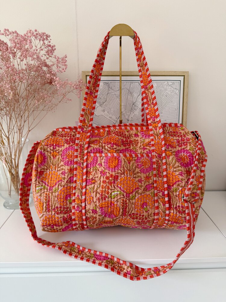 Yasmina Flower Travel Bag / Orange & Pink