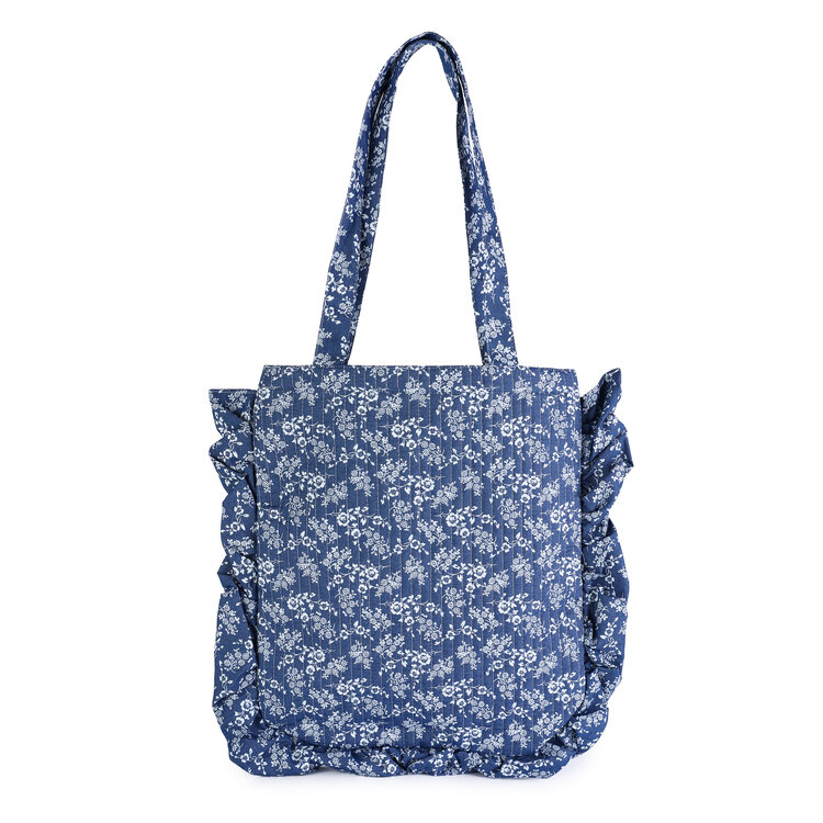 Jessika Flower Ruffle Tote Bag / Dark Denim Blue