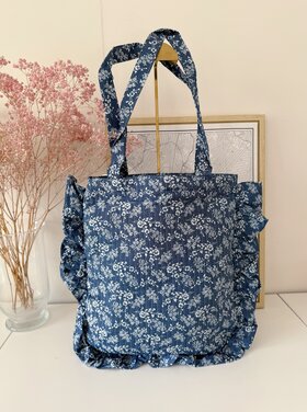 Jessika Flower Ruffle Tote Bag / Dark Denim Blue