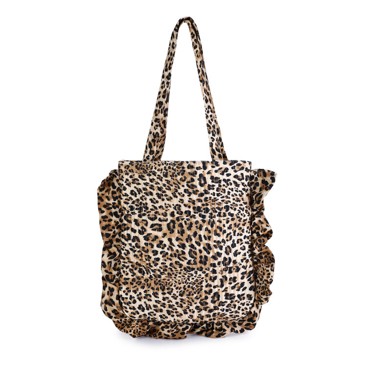 Jessika Leopard Ruffle Tote Bag / Brown