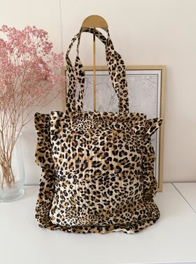 Jessika Leopard Ruffle Tote Bag / Brown
