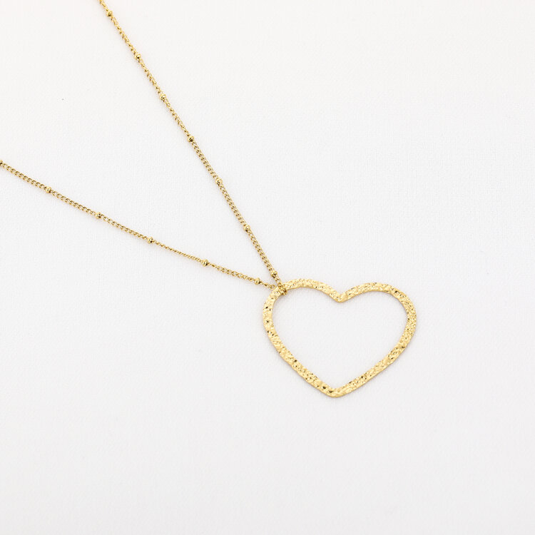 Gold Open Heart Long Dots Necklace