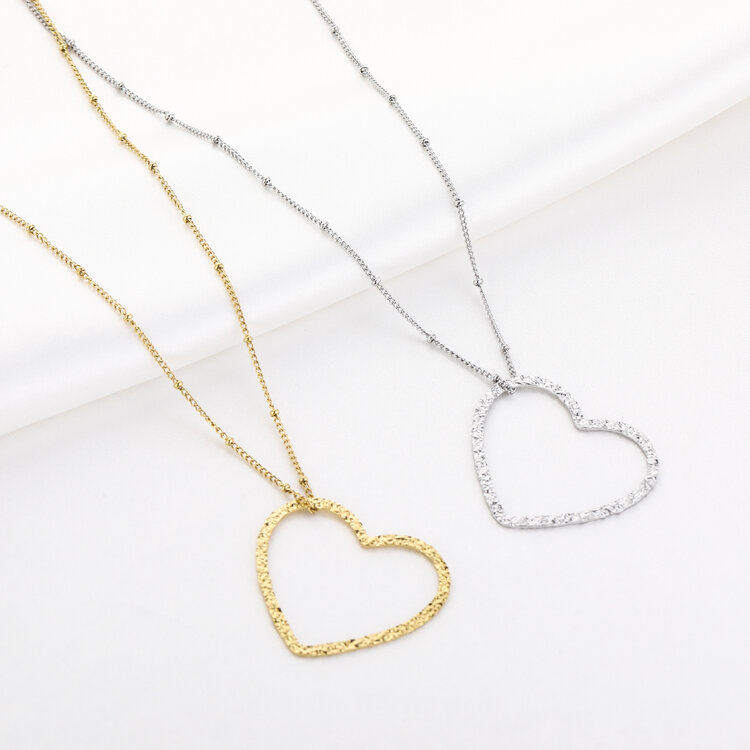 Gold Open Heart Long Dots Necklace