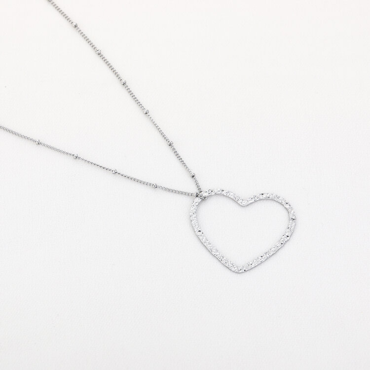 Silver Open Heart Long Dots Necklace