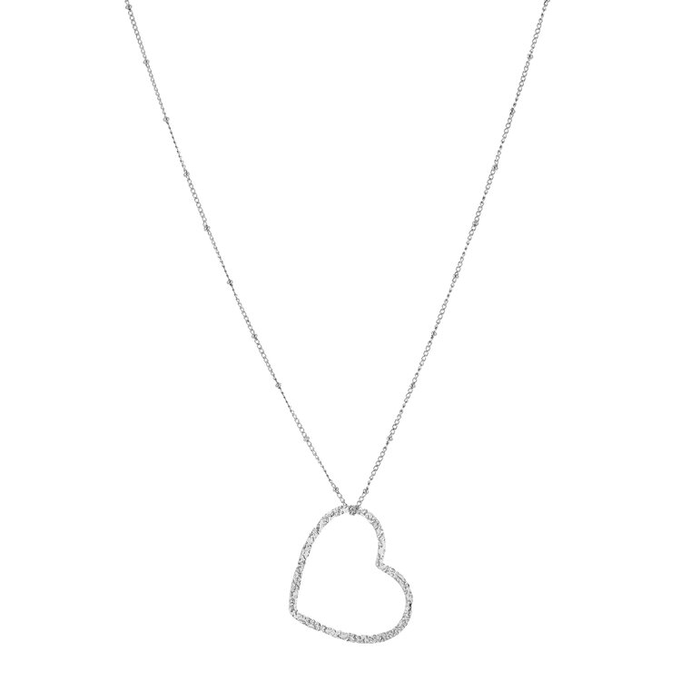 Silver Open Heart Long Dots Necklace