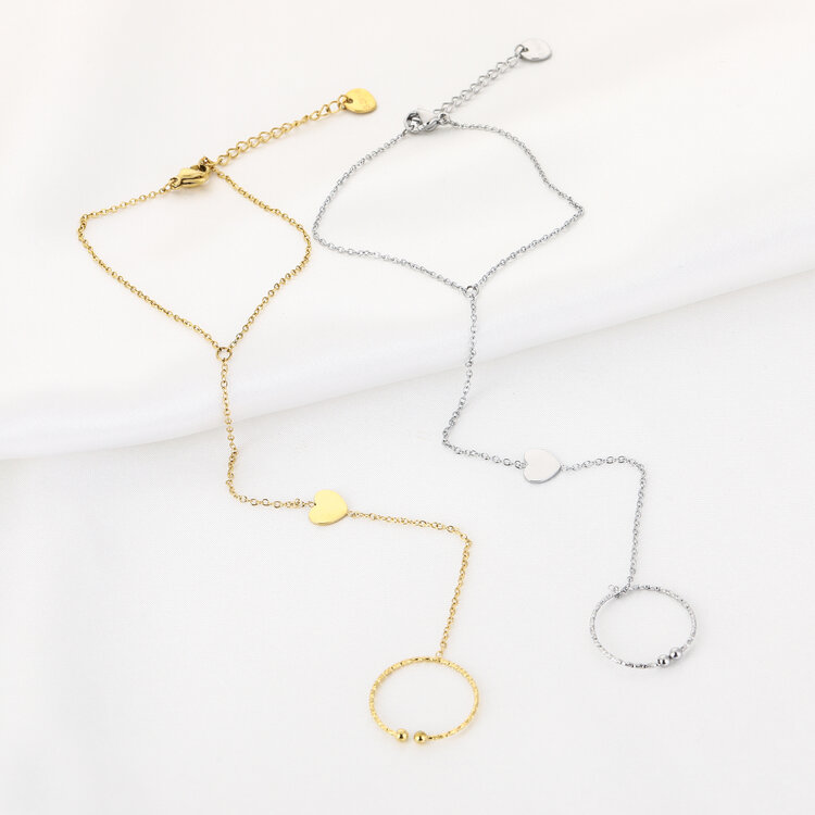 Gold Heart Hand Chain Bracelet