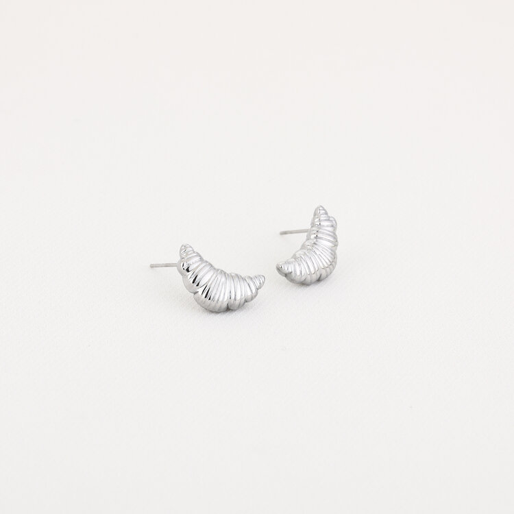 Silver Croissant Stud Earrings