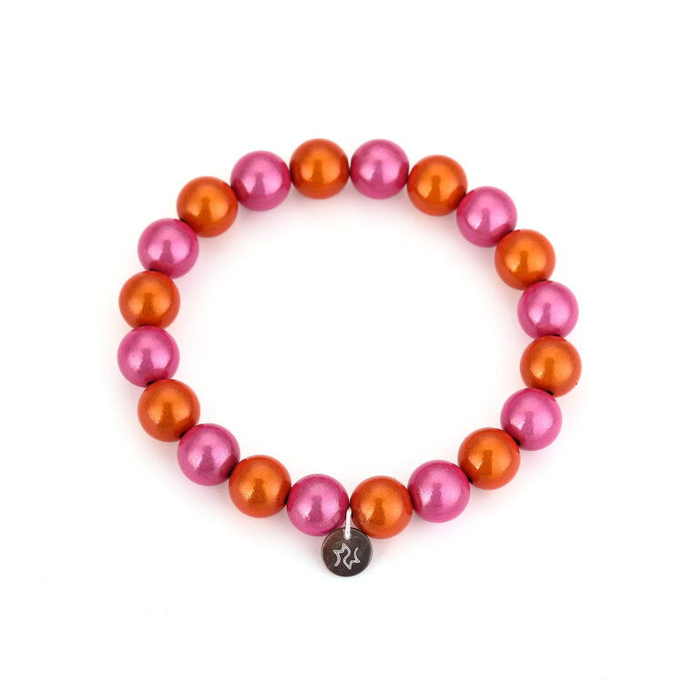 Small Magic Bead Shimmer Bracelet / Fuchsia & Orange