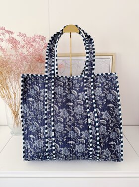 Macie Flower Shopper Bag / Navy & Grey