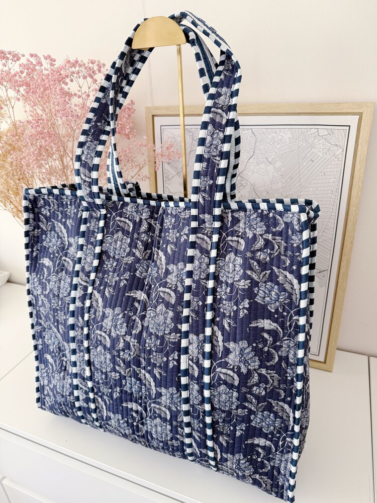 Macie Flower Shopper Bag / Navy & Grey
