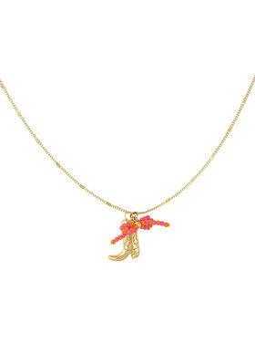 Gold Cowboy Boot Bow Necklace / Fuchsia