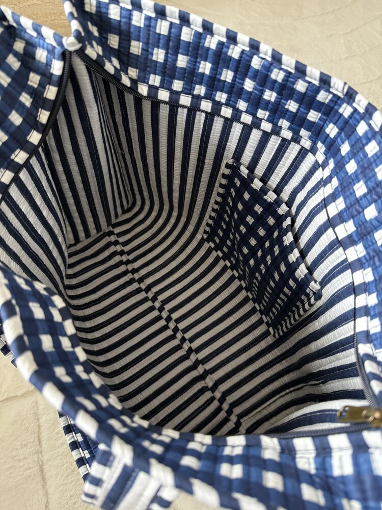 Macie Gingham Shopper Bag / Navy Blue
