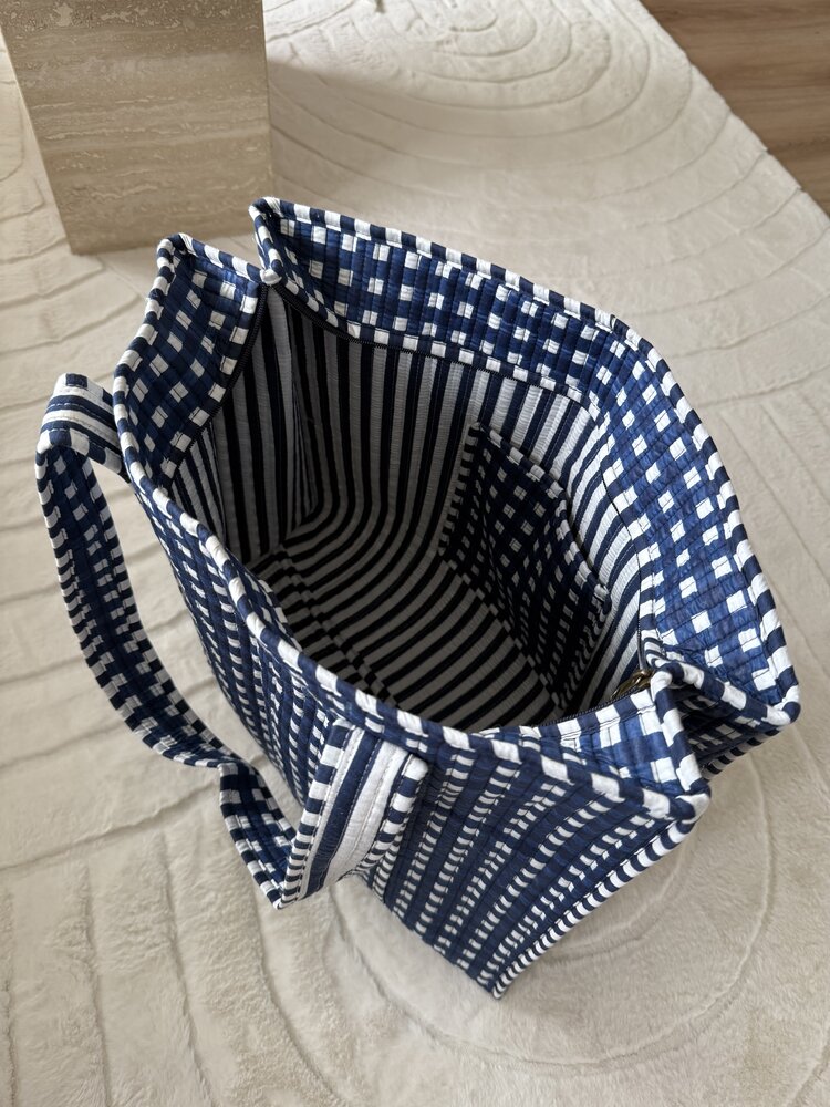Macie Gingham Shopper Bag / Navy Blue
