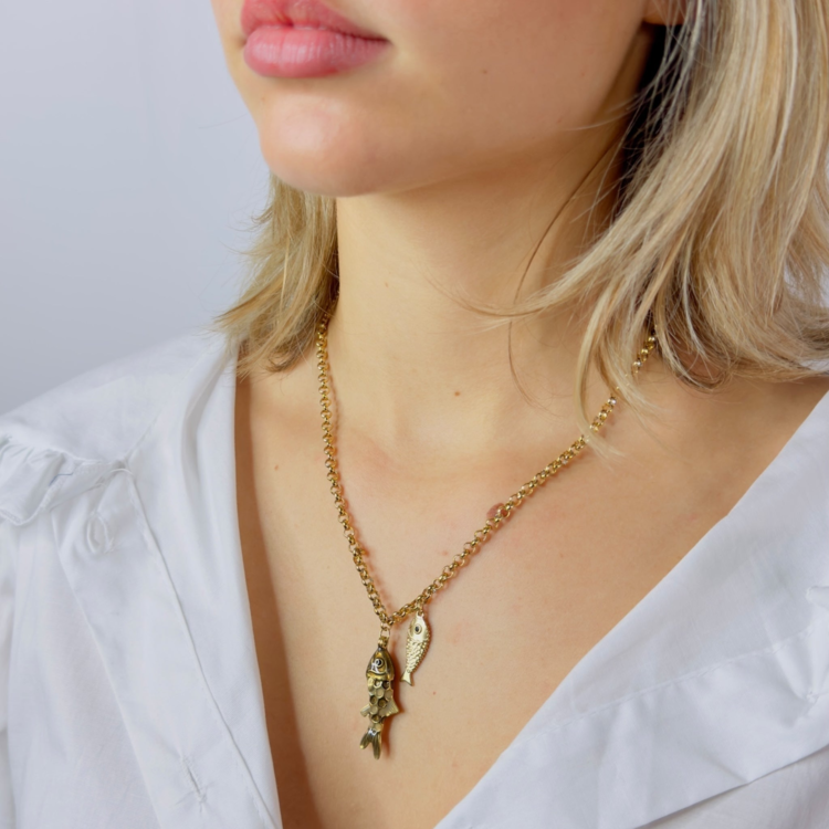 Gold Double Fish Necklace